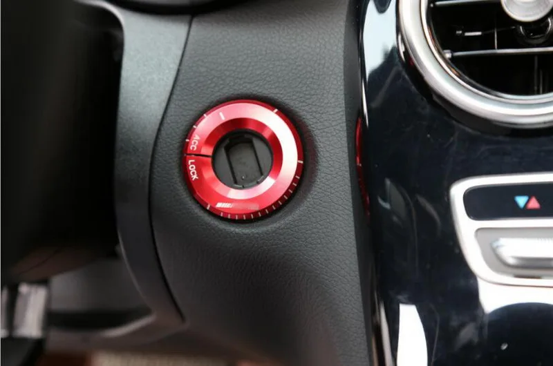 1 ks Kľúč Otvor Začať Krúžok Nálepky Spínač Zapaľovania Dekoratívne Kryty Príslušenstvo Červená/Modrá/Strieborná pre Benz Triedy C GLA C260L