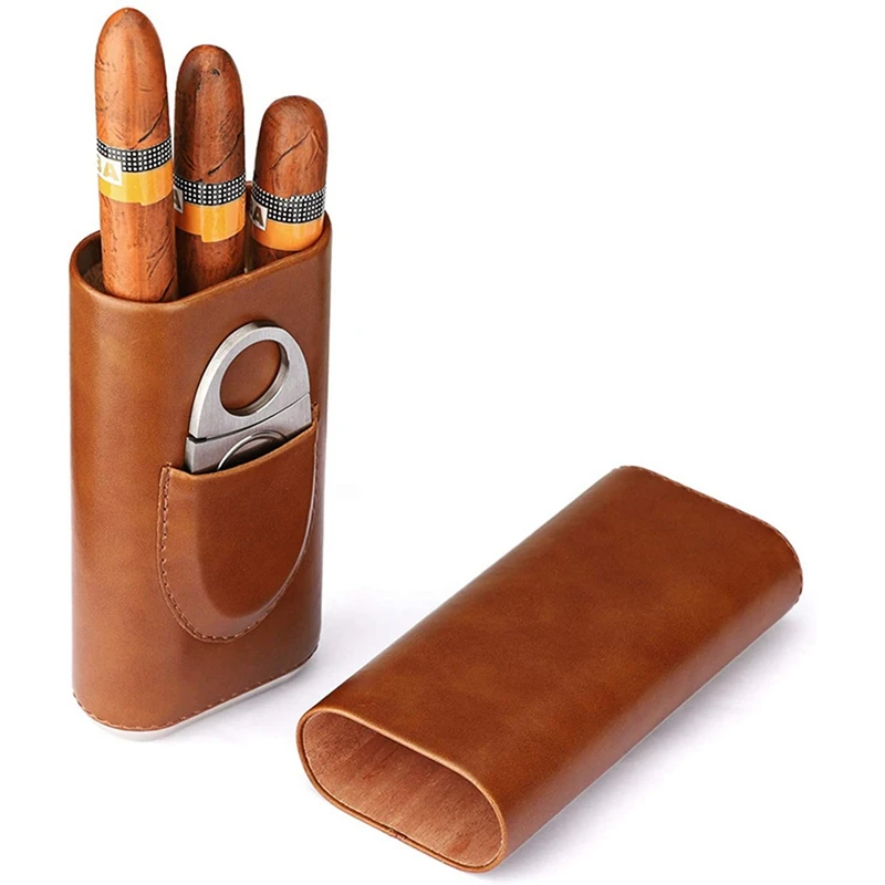 6X Vysokej Kvality, 3-Prst Humidory Prenosné Cigaru Box Hnedé Cigaru Kožené puzdro S Cigaru Fréza