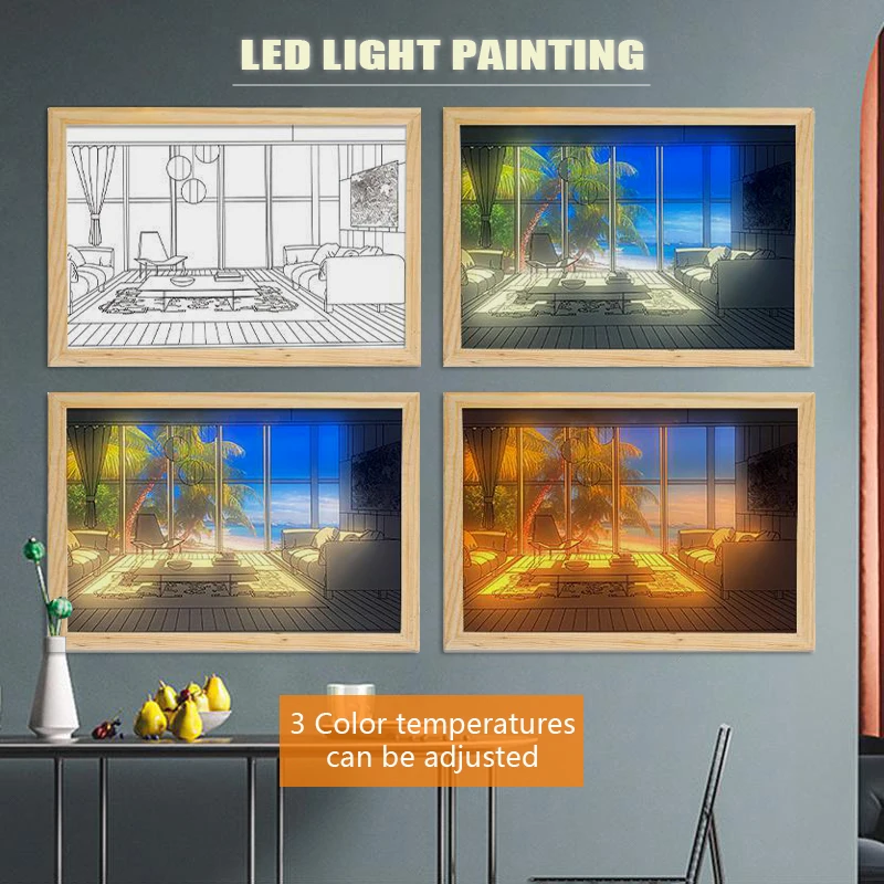 Tri Farby, LED Maľovanie Tvorivé Stôl Svetlo A Tieň Izba, Spálňa, Nočné LED Dekoratívne Maľby Nočné Svetlo