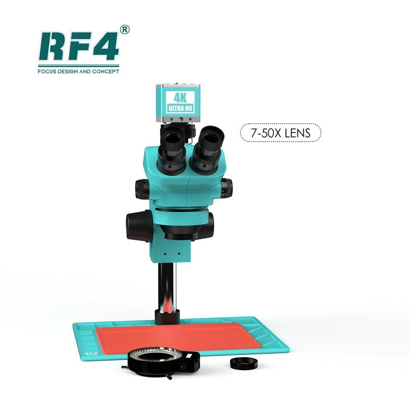 RF4 RF7050-PO4-4K Mikroskop s PO-4 Hliníkovej Zliatiny Mat a 4K Kamera 7-50X Kontinuálne Elektronické Zváranie Telefón Repair Tool
