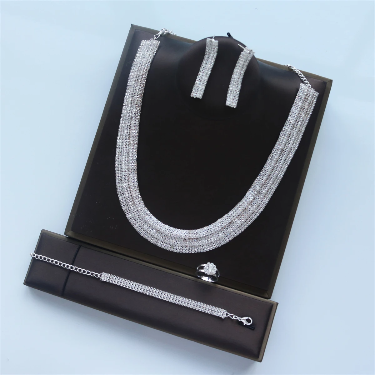 Barokový Crystal Fashion Svadobné Šperky Sady Drahokamu Náhrdelníky Náušnice, Náramok, Prstene pre Nevesta Svadobné Šperky Set Dubaj