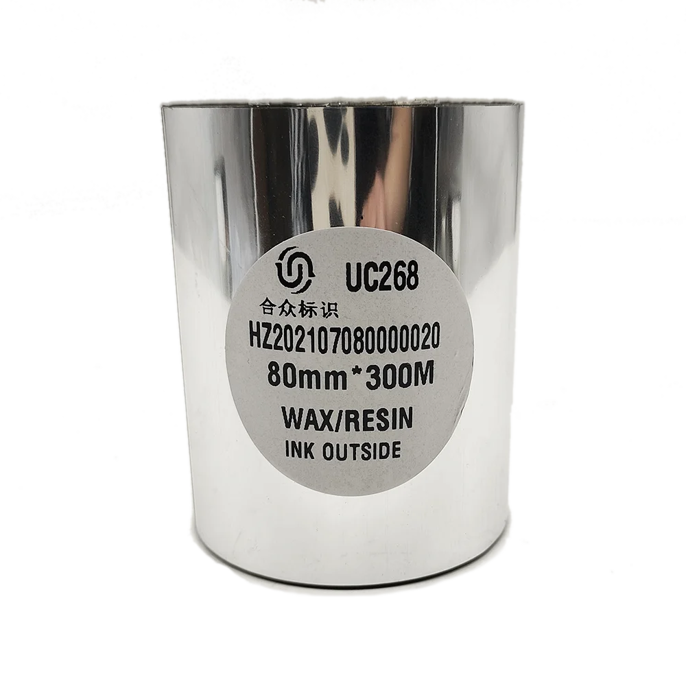 UC268 80MM* 300M vosk/ Živice TTR Pásky black Voskové Pásky Vosk/živice pre termotransferové Etikety čiarového kódu Tlačiareň