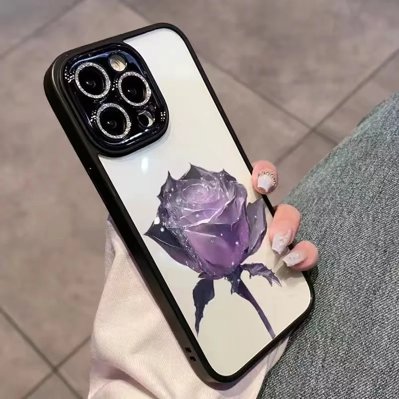 Bling Lesk 3D animovaný Ruže Kvet Telefón puzdro Pre iPhone 14 Plus 13 12 Pro Max Maľovanie na Objektív Ochrana Jasné Kryt