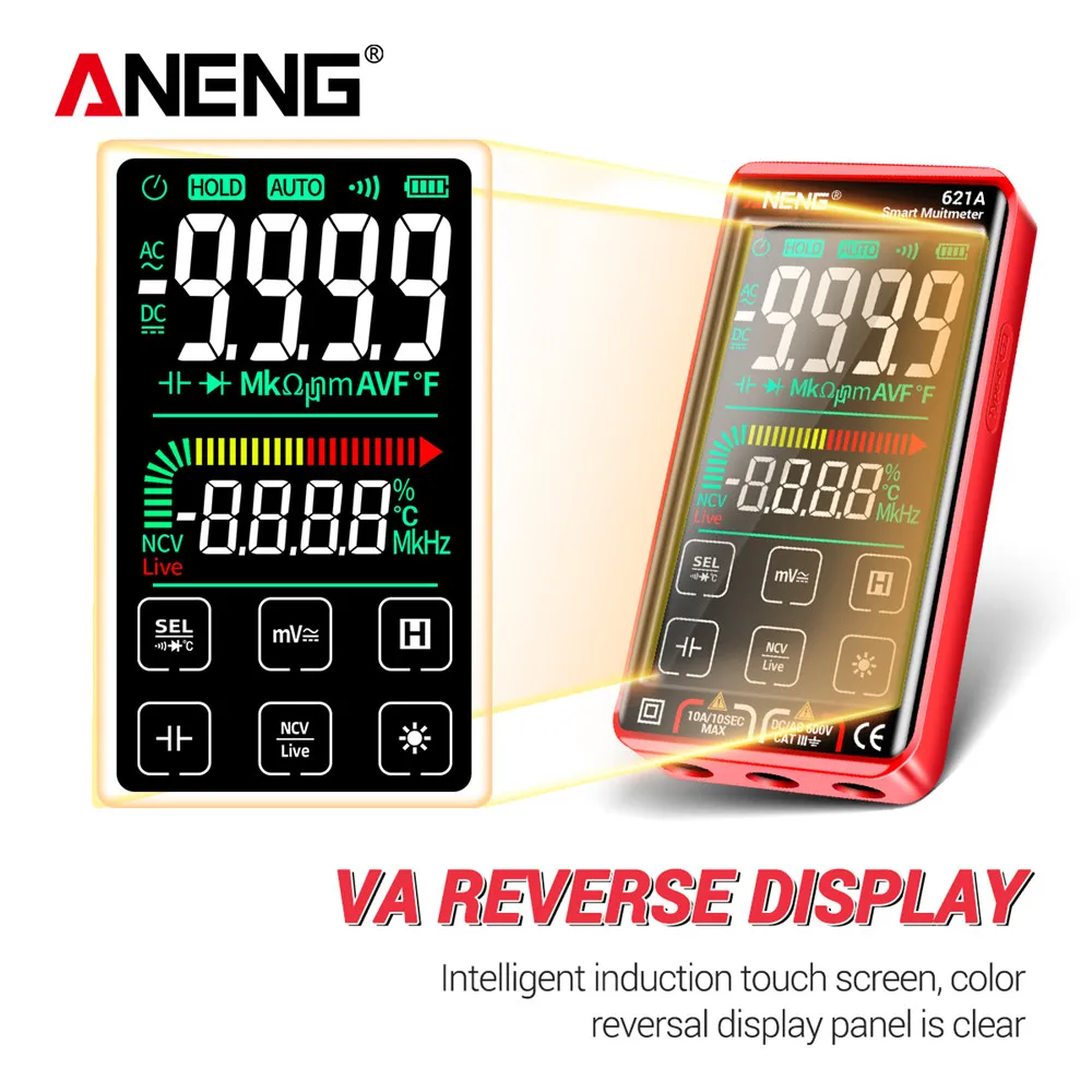 ANENG 621A 9999 Počíta Auto Rad Full-screen Dotknite sa položky Smart Digitálny Multimeter Nabíjateľná DC/AC Napätie Prúd Tester Meter
